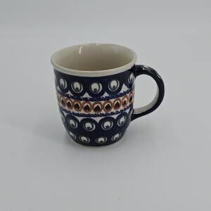 Polish Pottery Peacock Boleslawiec S7 Hand Made Painted Coffee Mug 12 oz GUC